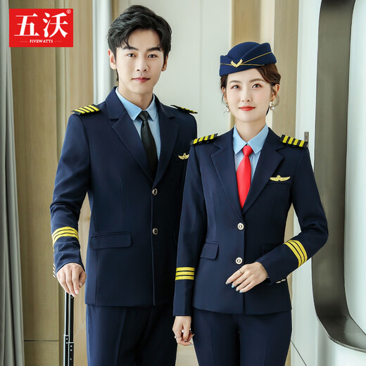 Wuwo suit suit for men and women, hotel image, welcome, military music, etiquette uniform, railway steward, captain overalls, women's dark blue jacket + trousers XL