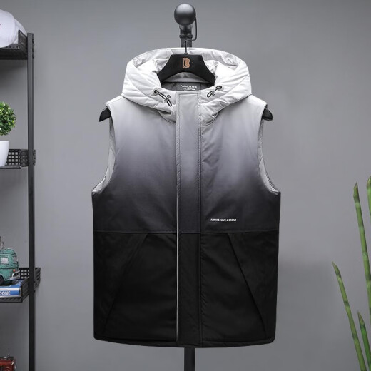 Shenxiao winter coat cotton vest boys gradient hooded warm vest vest vest ins trend Hong Kong style Korean style youth student trendy brand gray black 4XL (166-180Jin [Jin equals 0.5 kg])