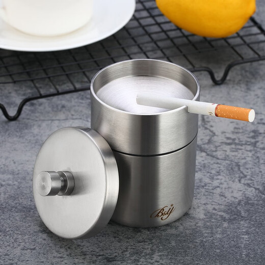 B&y 304 stainless steel ashtray Heightened and thickened ashtray Windproof car cigarette cup Thick material fashionable bar ashtray 255 single 304 single covered