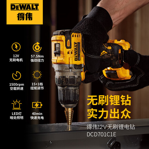 得伟（DEWALT）12V轻型迷你大扭力无线充电无刷手钻电锂电起子机 DCD701MD1E
