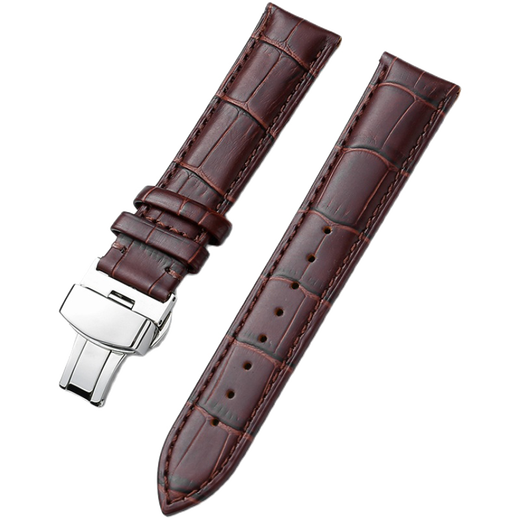 ANGLANG cowhide strap genuine leather universal pin buckle butterfly buckle for men and women suitable for old Shanghai Longines Tianwang Tissot dw brown gold butterfly buckle 20mm interface width no wood box