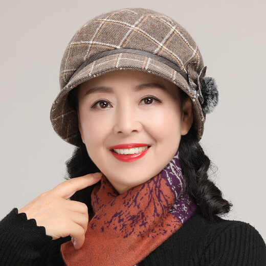 Mother's Hat Autumn Women's Versatile Fashion Hat Women's Winter Middle-aged and Old Women's Fashionable Basin Hat Spring and Autumn Fisherman's Hat LRM-08 Khaki Adjustable (56-59)cm