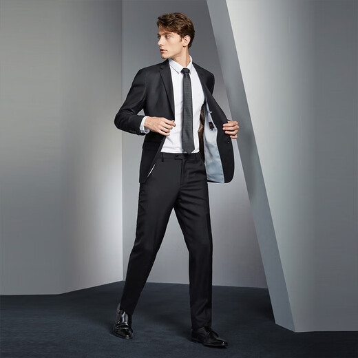 Qipai men's wool suit suit 2025 autumn new business wedding dress including cashmere suit and trousers two-piece set black suit top XXS B46 170/92B