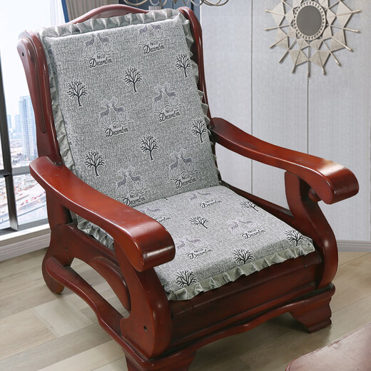 Single-seat solid wood sofa cushion with backrest, one-piece thickened sponge wood chair cushion, old-fashioned mahogany sofa cushion, in pairs (linen) 52cm*45cm*60cm (high resilience sponge)