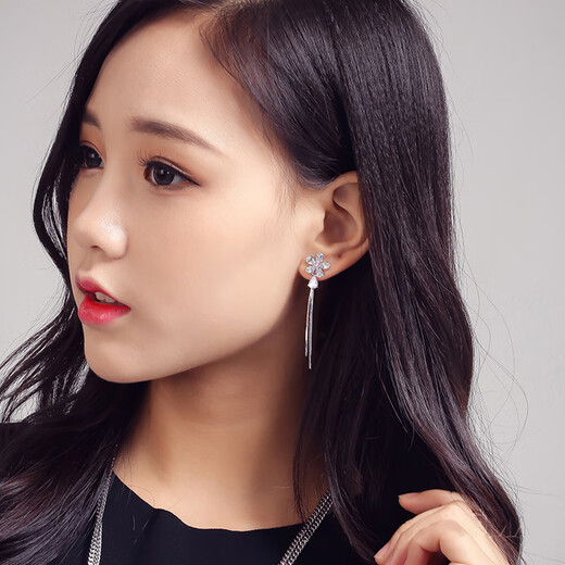 Sangma tassel sterling silver earrings for women, high-end earrings, silver earrings, earrings, earrings, Chinese Valentine's Day gift for girlfriend, flower tassel silver earrings + exquisite gift box