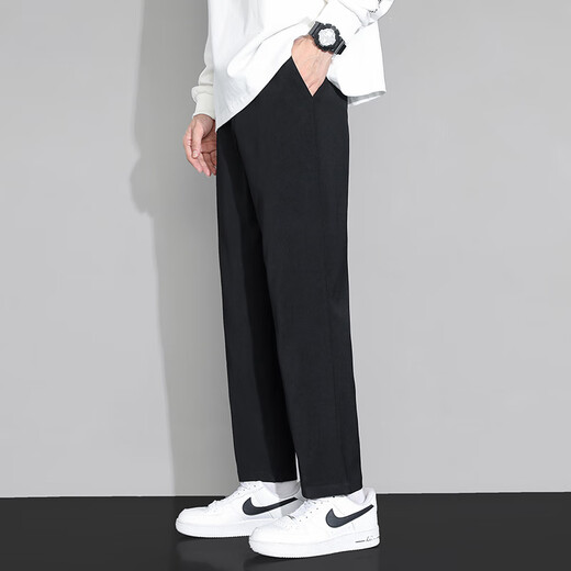 Dingfengbaoluo casual pants men's autumn and winter loose straight long pants trendy sports wide-leg suit pants 819 black XL