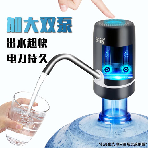 Zilu Electric Bottled Water Pump Automatic Water Adder Household Water Filler Water Pressure Pump Large Barrel Water Suction Dual Pump Black Basic Model + Stainless Steel Pipe