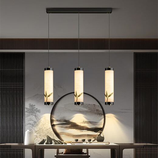 幸福来敲门全铜云石床头吊灯禅意中国风餐厅吧台茶室新中式卧室床头小吊灯 全铜+云石 单头 荷花