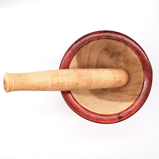 RSRDDY Thai-style chicken feet drum, Dai-flavored mortar chicken feet, household solid wood garlic grinder, wood chili pepper pounding bowl, diameter 14cm, depth 8cm, about 6 size