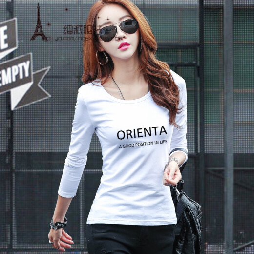 KUFANXI brand original long-sleeved T-shirt women's bottoming shirt autumn new style slim fit outer wear inner style top ORI-white L (100-110Jin [Jin equals 0.5 kg])
