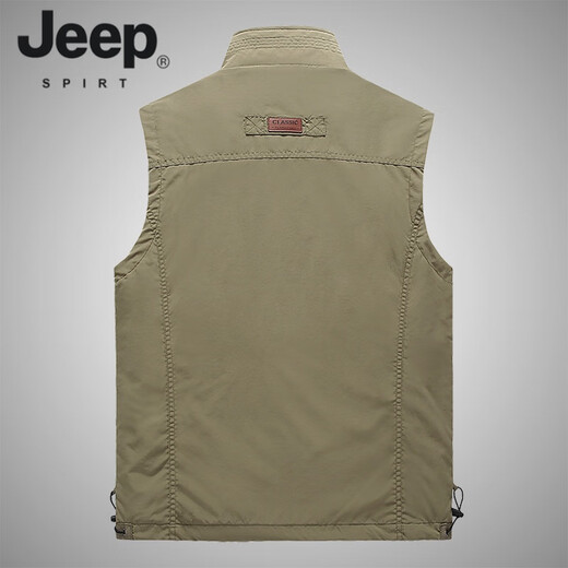 JEEP SPIRIT春季薄款爸爸装中老年男士马甲口袋钓鱼背心坎肩休闲工装外套爷爷 军绿 L