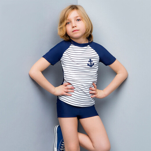 Van De'an (BALNEAIRE) 280005 Split boys and girls quick-drying sun protection swimsuits Comfort boys and girls baby swimsuits Middle-large children's hot spring swimsuits Stripe splicing 11-12 years old