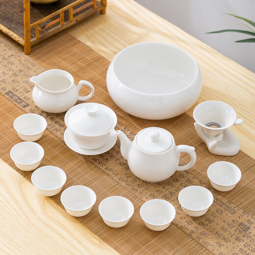 PGY mutton fat jade porcelain Kung Fu tea set complete set Chaoshan Kung Fu tea set simple household tea ceremony tea cup covered bowl teapot Magnolia cup * 6 (thin embryo small cup capacity 25ml)
