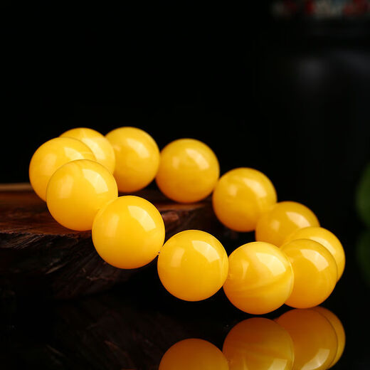 Moshe Baltic chicken fat yellow old beeswax bracelet for men and women, amber raw stone bead bracelet, diameter 16mm (fashionable for men and women), 14 beads