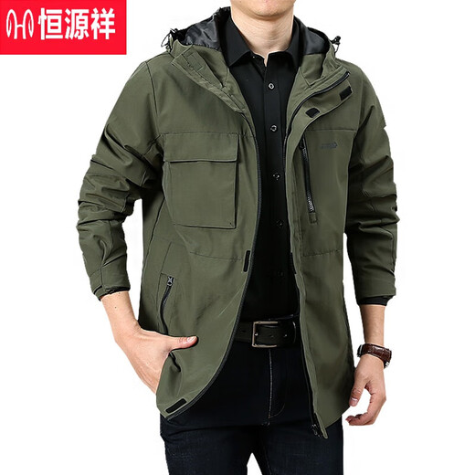 Hengyuanxiang Work Jacket Men's 2025 Осень и Зимняя новая повседневная куртка среднего возраста военной зеленой пиджаки Мужской теплый топ 9898 [черный] Съемная кепка - плюшевые M 170 -специфики (120JIN [JIN равен около 0,5 кг]))