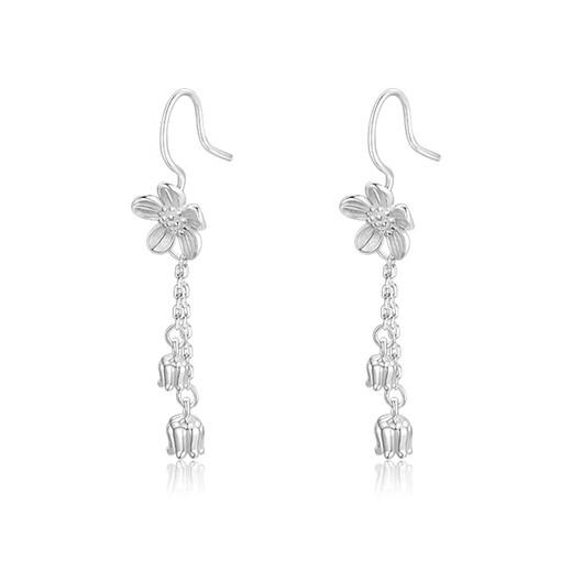 Lnieer999 pure silver flower tassel earrings for women 2025 new style ear piercing sweet temperament white ear hook lily of the valley earrings flower tassel earrings full silver