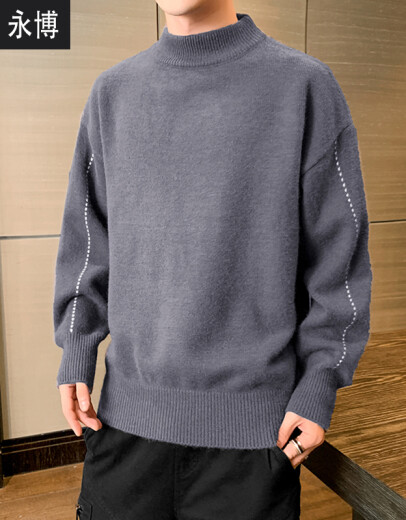 Yongbo Sweater Men's Knitted Sweater Men's Season Thickened Half Turtle Collar Large Size Men's Sweater 2023 New Trendy Versatile and Handsome SS-809 Mist Blue XL (Recommended 120-135 Jin [Jin equals 0.5 kg] or so)