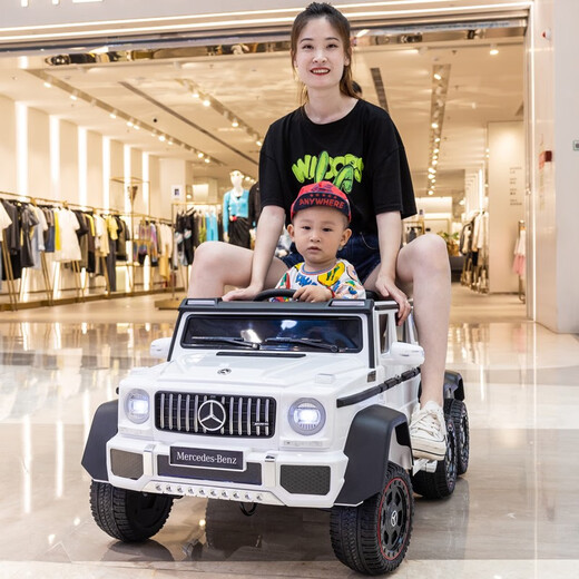 FUERBAO Mercedes-Benz authorized children's electric car can sit in an adult toy car, a child's six-wheel double stroller with remote control, six-wheel drive red + adult throttle + trunk + soft tires