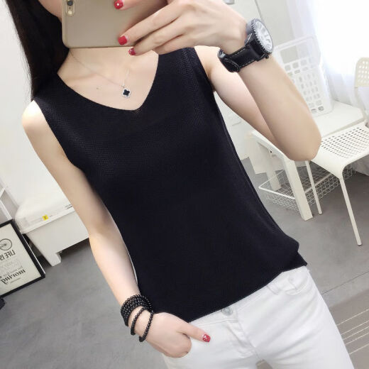 Clearance special heavyweight Hengyuanxiang camisole women can wear ice silk small camisole sleeveless top summer outer wear black and white knitted vest women inner wear loose belly-covering autumn and winter bottoming shirt black M