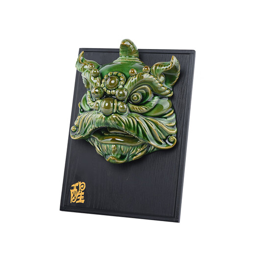 翊珗（YIXIAN）舞狮摆件岭南醒狮狮头国潮文创装饰品陶瓷公司商务礼品定制伴手礼 玉髓绿中号礼盒装【顺丰陆运】