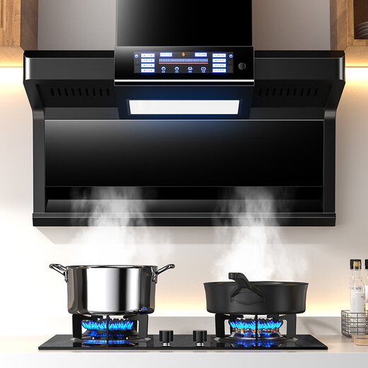 HP Good Mrs. range hood gas stove home kitchen range hood top side double-suction range hood 7-shaped range hood smoke stove set five-button body-sensing hood + Yuanyang timer stove | natural gas | free installation