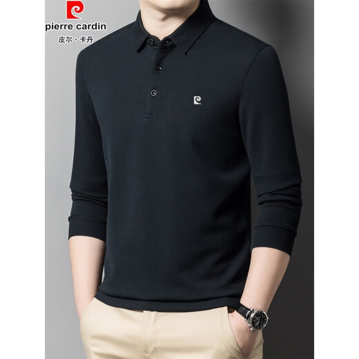 Pierre Cardin Camiseta de manga larga Autumn Cashmere de alta gama para hombres tapa de solapa de color sólida que usa padre para personas de mediana edad y personas mayores y mayores [9856] 165/m (adecuado para 100-120 Jin [Jin equivale a 0.5 kg])