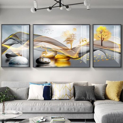 Quanxiang Pavilion living room decorative painting modern simple sofa background decorative painting light luxury handmade diamond crystal porcelain painting light luxury hanging painting lucky deer making money left and right 40*60 middle 80*60 crystal porcelain flat painting