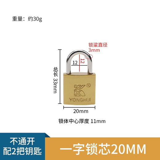 朴派仿铜挂锁防盗锁子宿舍柜门锁户外大门锁家用锁通开锁多把钥匙 20mm不通开锁（配2把钥匙）