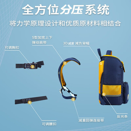 Hedern children's schoolbag primary school boy 3-6th grade flexible load-reducing spine protection ultra-light contrasting color backpack