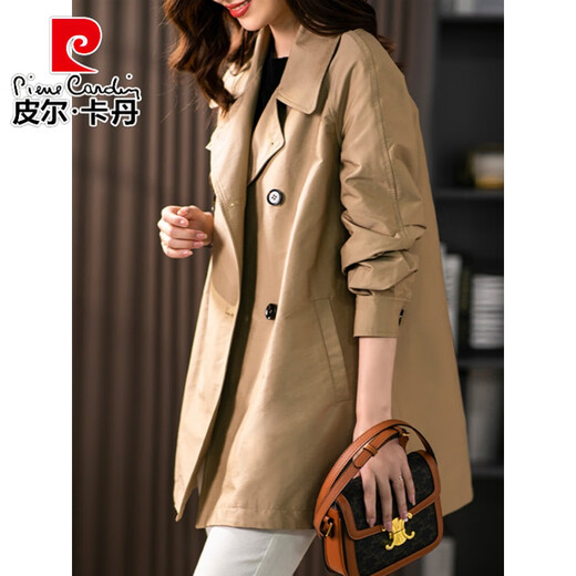 Pierre Cardin's new popular mid-length windbreaker jacket this year for women, spring and autumn large size mom autumn 2025 age-reducing top, navy blue L recommended 100-110 Jin Jin equals 0.5 kg