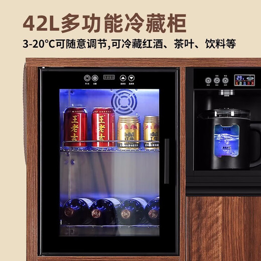 Healston solid wood tea bar machine refrigerator freezer household hot and cold water dispenser office household fully automatic high-end smart tea table QXB01-3-1 black walnut warm type warm