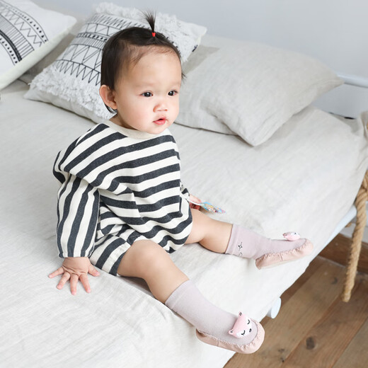 幼稚龙婴儿学步鞋春秋宝宝防滑地板袜新生儿居家室内可爱卡通训练鞋袜 粉色小狐 12码【脚11.5cm内】建议6-12个月