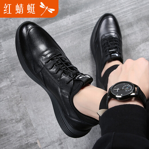 RED DRAGONFLY Men's Shoes Business Casual Leather Shoes British Soft Cowhide Leather Velvet Warm Fashionable Versatile Shoes Men's Soft Sole Sports Shoes C0191257-2 Black Velvet 42