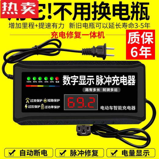 何佳功德国进口品质捷频数显自动断电电瓶车充电器48607220两轮三轮电车 数显4840  通用三孔