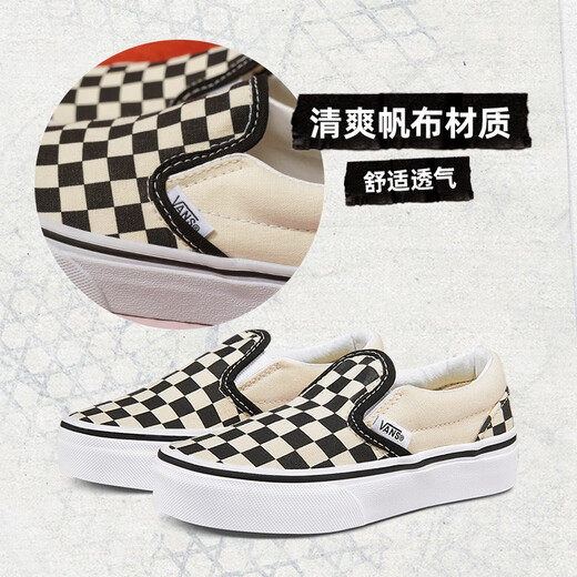 VANS Vans Children's Shoes Official Slip-On Checkerboard Parent-Child Comfortable Slip-On Large Children's Canvas Shoes Black and White Checkerboard Size 34 Actual Measured Inner Length 21cm