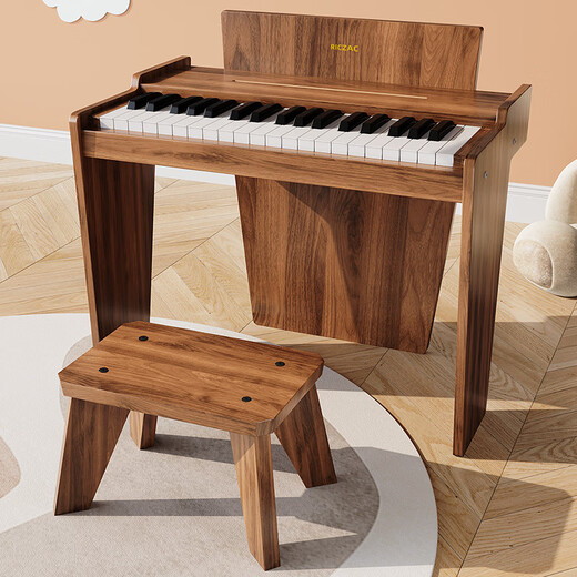 
RICZAC German children's piano electronic piano music toys can be played for babies, little girls, beginners, boys, wooden home use walnut color [piano + piano stool + music score sticker]