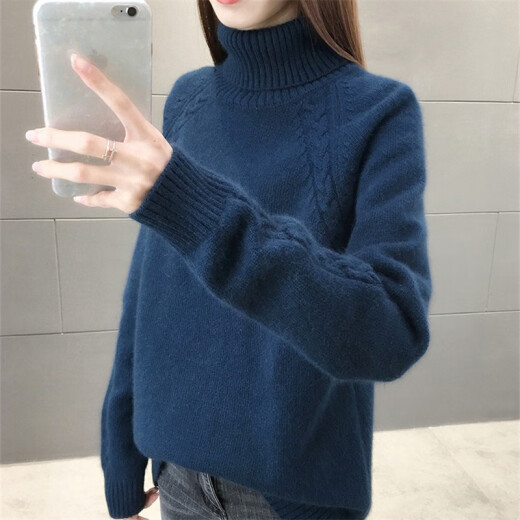 XuanNi Turtleneck Sweater Women's Lazy Style Super Hot Loose 2022 Autumn and Winter Women's Knitted Bottoming Sweater with Thickened THWX7730 Black One Size