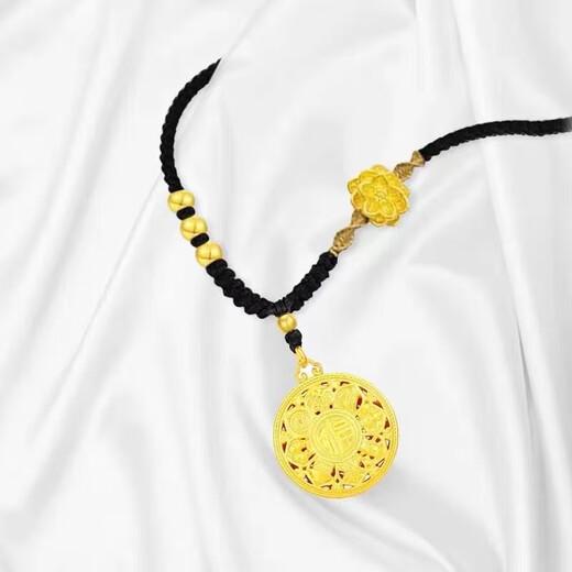 VARUS Eight Treasures Compass Gold Pendant for Women 999 Pure Gold Lotus Transfer Beads with the Word of Fortune and Peace Buckle Braided Necklace for My Girlfriend Reprinted Gold Weight Approximately 2.7g Black Rope