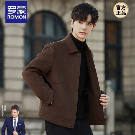 Romon Wool Wool Coat Men's Wool Coat Short Lapel Double-sided Wool Jacket Men's Autumn and Winter Thickened Top Caramel Color No Liner L