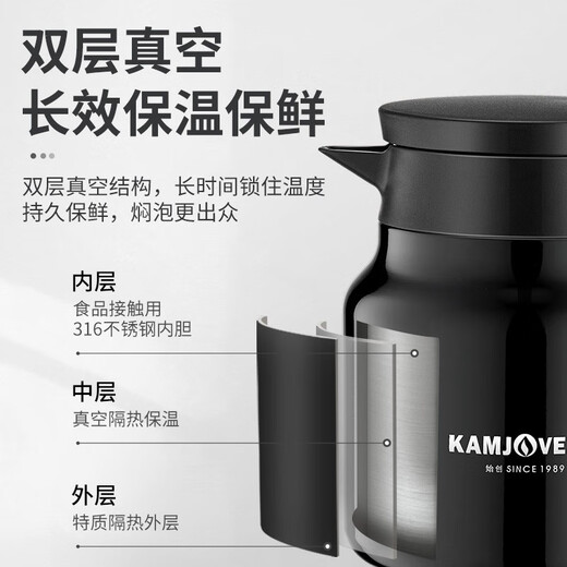 KAMJOVE double-layer thermal insulation stew kettle 316 stainless steel liner tea kettle tea water separation tea kettle tea kettle green (five elements wood) 700ml