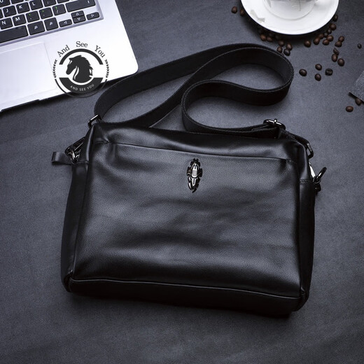ANDSEEYOU trendy brand shoulder bag new style boutique genuine leather shoulder bag new style fashionable soft leather men's crossbody bag cowhide casual large capacity backpack mobile phone men's bag black