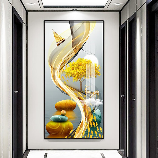 Xiaolulin porch decorative painting modern simple vertical version abstract hanging painting sofa background wall mural corridor crystal porcelain painting 3-Lulu Gaosheng 11154 Tempered crystal porcelain 110*220 cool black-customized