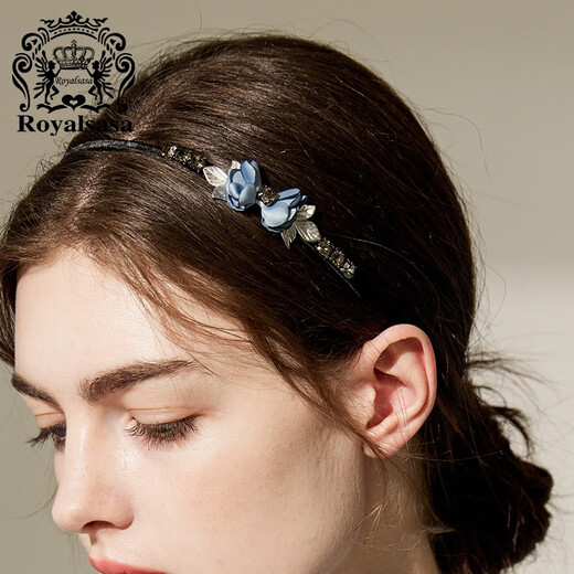Royal sasa royal salsa hair accessories Japanese and Korean version of headband headband hairpin head flower artificial crystal silk satin flower ornaments elegant blue 607017