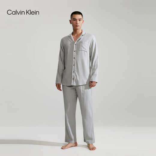 
Calvin Klein underwear autumn and winter men's fashionable casual checked button lapel comfortable home long-sleeved pajamas NM1428O P7A-Dove Gray L
