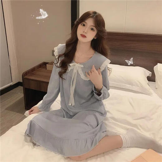 Nightgown pour les femmes au printemps et à l'automne à manches longues de style princesse pour filles, vêtements de maison doux et mignons, peut être porté sur la robe longue extérieure 724 poudre XL (recommandée 115-135 Jin [Jin est égal à 0,5 kg])))
