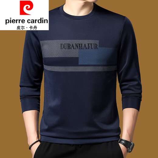 Pier Cardin long-sleeved T-shirt men's round neck loose sweatshirt men's autumn top pure cotton breathable t-shirt base shirt top coat black 677 style 165/M<100Jin[Jin equals 0.5 kg]-120Jin[Jin equals 0.5 kg]>