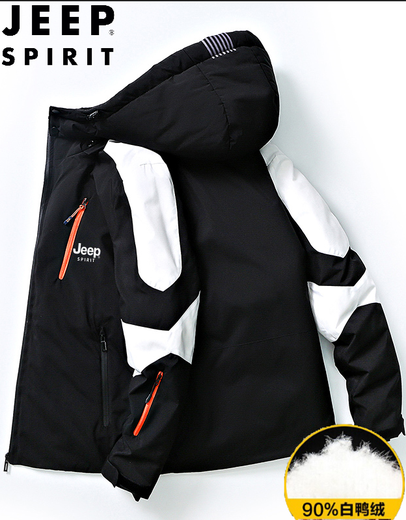 
Jeep (JEEP) black gold down jacket men's jacket casual winter short hooded thickened trendy cold-proof medium-length custom LOGO YR681 black (short) XL