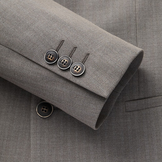 SEVEN suit men's 2025 autumn new herringbone jacquard five-breasted suit, Chinese stand-up collar, ash B44