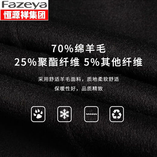 Fazeya恒源祥高档羊毛呢子大衣男外套秋冬加厚鹅绒西装领中长款风衣 黑色 170/M