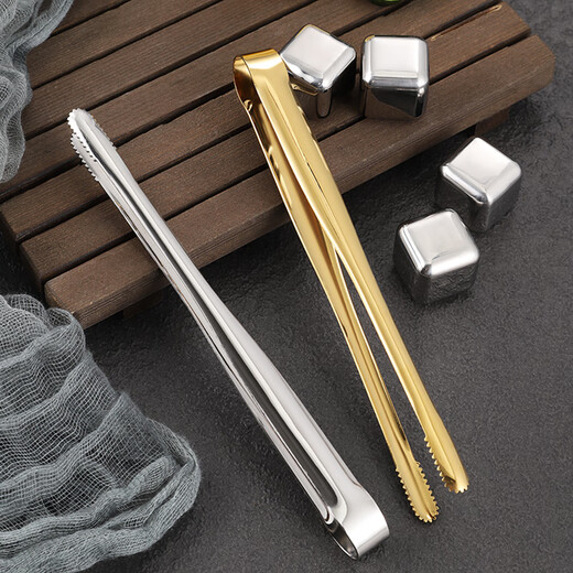 Molosun Japanese-style 304 stainless steel barbecue tongs, golden barbecue tongs, extended food tongs, steak tongs, BBQ buffet food tongs, naked barbecue tongs, small size 19cm - silver